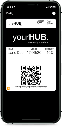 the HUB wallet pass in phone