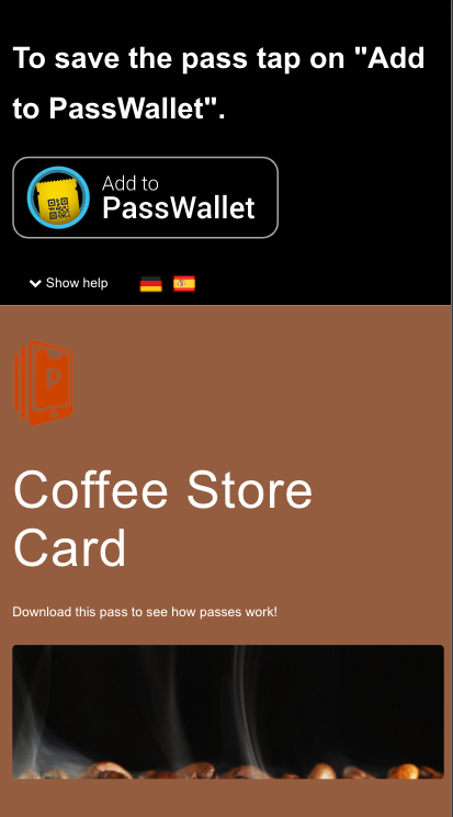 Downloadseite auf einem Android-Gerät mit PassWallet